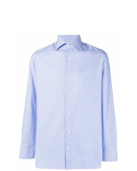 Chemise à manches longues à carreaux bleu clair Borrelli