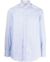 Chemise à manches longues à carreaux bleu clair Brunello Cucinelli