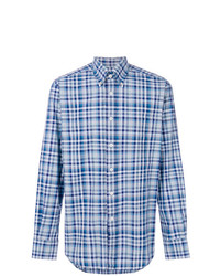 Chemise à manches longues à carreaux bleu clair Canali