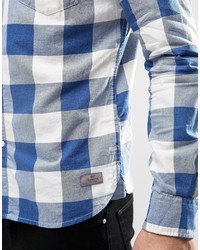 Chemise à manches longues à carreaux bleu clair Esprit