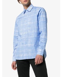 Chemise à manches longues à carreaux bleu clair Prada