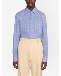 Chemise à manches longues à carreaux bleu clair Gucci