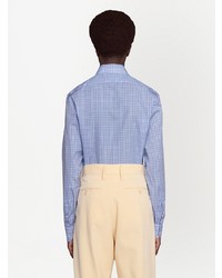 Chemise à manches longues à carreaux bleu clair Gucci