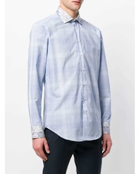 Chemise à manches longues à carreaux bleu clair Etro