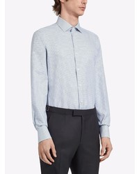 Chemise à manches longues à carreaux bleu clair Ermenegildo Zegna