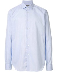 Chemise à manches longues à carreaux bleu clair Corneliani