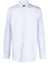 Chemise à manches longues à carreaux bleu clair Corneliani