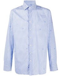 Chemise à manches longues à carreaux bleu clair Etro