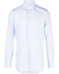 Chemise à manches longues à carreaux bleu clair Finamore 1925 Napoli