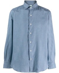 Chemise à manches longues à carreaux bleu clair Finamore 1925 Napoli