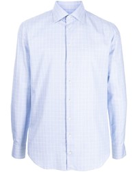 Chemise à manches longues à carreaux bleu clair Giorgio Armani