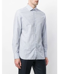 Chemise à manches longues à carreaux bleu clair Ermenegildo Zegna