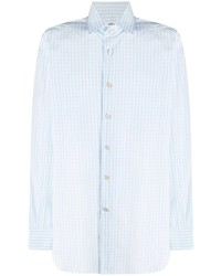Chemise à manches longues à carreaux bleu clair Kiton
