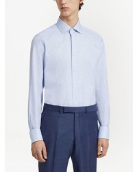 Chemise à manches longues à carreaux bleu clair Zegna