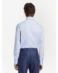 Chemise à manches longues à carreaux bleu clair Zegna