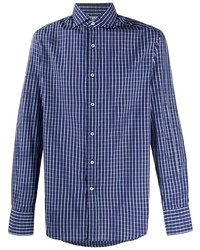 Chemise à manches longues à carreaux bleu marine et blanc Brunello Cucinelli