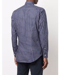 Chemise à manches longues à carreaux bleu marine et blanc Brioni