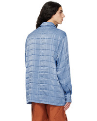 Chemise à manches longues à carreaux bleu marine Jacquemus