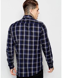 Chemise à manches longues à carreaux bleu marine Asos