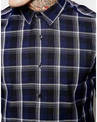 Chemise à manches longues à carreaux bleu marine Asos