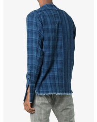 Chemise à manches longues à carreaux bleu marine Greg Lauren