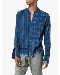 Chemise à manches longues à carreaux bleu marine Greg Lauren