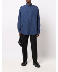 Chemise à manches longues à carreaux bleu marine Balenciaga