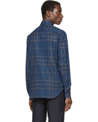 Chemise à manches longues à carreaux bleu marine Burberry