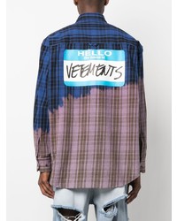 Chemise à manches longues à carreaux bleu marine Vetements