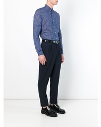 Chemise à manches longues à carreaux bleue AMI Alexandre Mattiussi