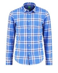 Chemise à manches longues à carreaux bleue Hugo Boss