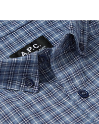 Chemise à manches longues à carreaux bleue A.P.C.