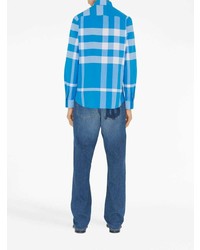 Chemise à manches longues à carreaux bleue Burberry