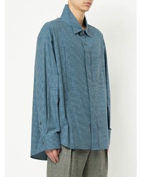 Chemise à manches longues à carreaux bleue Wooyoungmi