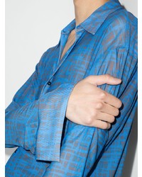 Chemise à manches longues à carreaux bleue Maximilian