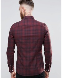 Chemise à manches longues à carreaux bordeaux Asos