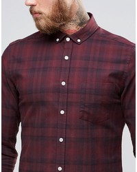 Chemise à manches longues à carreaux bordeaux Asos