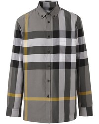 Chemise à manches longues à carreaux gris foncé Burberry