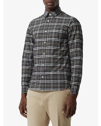 Chemise à manches longues à carreaux gris foncé Burberry