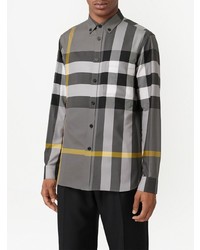 Chemise à manches longues à carreaux gris foncé Burberry