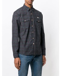 Chemise à manches longues à carreaux gris foncé MAISON KITSUNÉ