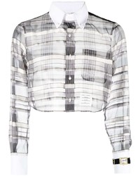 Chemise à manches longues à carreaux grise Thom Browne