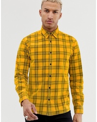 Chemise à manches longues à carreaux jaune Pull&Bear
