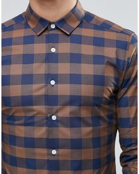 Chemise à manches longues à carreaux marron Asos