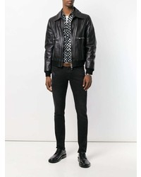 Chemise à manches longues à carreaux noire Saint Laurent