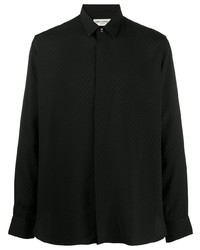 Chemise à manches longues à carreaux noire Saint Laurent