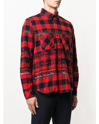 Chemise à manches longues à carreaux rouge et noir Sacai