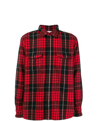 Chemise à manches longues à carreaux rouge et noir Saint Laurent