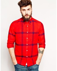 Chemise à manches longues à carreaux rouge Asos