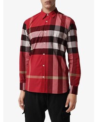 Chemise à manches longues à carreaux rouge Burberry